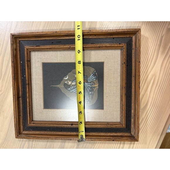 Vintage Peepal Leaf Painting Handpainted Indian Woman Crescent Moon Wood Framed - Picture 4 of 4